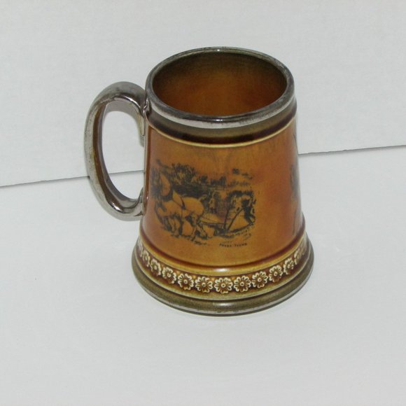 Vintage Beer Mug Ridgways England Western Stage Coach Horses Equestrian Ceramic - Picture 5 of 7